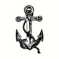 Anchor. Ink black and white doodle drawing in woodcut outline style. Royalty Free Stock Photo